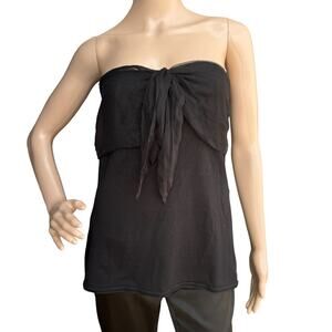 New 525 Knitted Women Black Knitted Knotted Chiffon Overlay Strapless Tube Top L